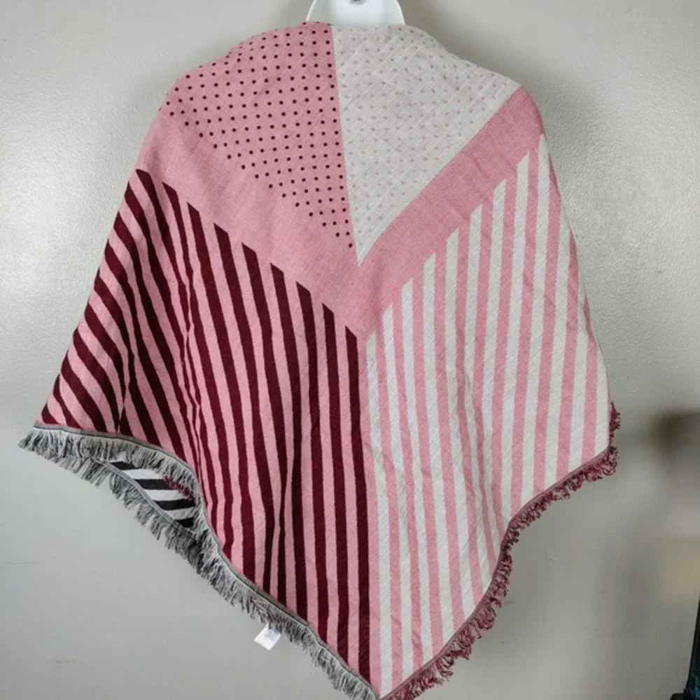 Rebecca Minkoff Red‎ Black Pink Striped Polka Dot Reversible Cotton Scarf Wrap
